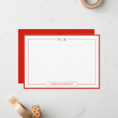 Klassiek Monogram Candy Rode Rand Briefpapier Notitiekaartje (Voorkant / Achterkant in situ)