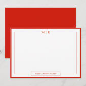 Klassiek Monogram Candy Rode Rand Briefpapier Notitiekaartje (Voorkant / Achterkant)