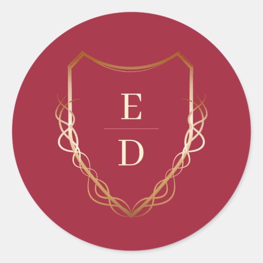 Klassiek Monogram Crimson Red Golden Ronde Sticker (Voorkant)