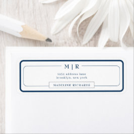 Klassiek Monogram Donker Marineblauwe Rand Adres Etiket