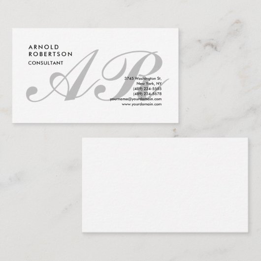 Klassiek Monogram Duidelijke Trendy Professioneel Visitekaartje (Voorkant / Achterkant)