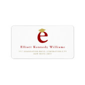 Klassiek Monogram E & Zwarte Afstudeerhoed Adres Etiket (Voorkant)