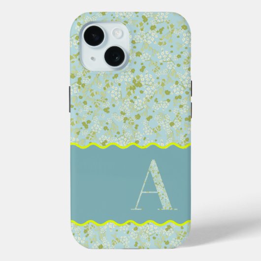 KLASSIEK MONOGRAM EEN BABY BLAUW BLOEM BOTANISCH Case-Mate iPhone CASE (Achterkant)