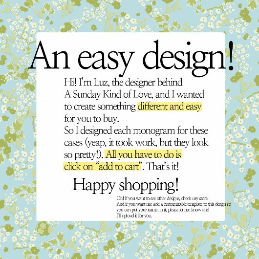 KLASSIEK MONOGRAM EEN BABY BLAUW BLOEM BOTANISCH Case-Mate iPhone CASE