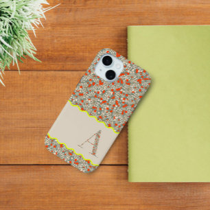 KLASSIEK MONOGRAM EEN GROENE EN RODE BLOEMIGE BOTA iPhone 15 CASE