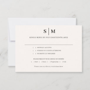 Klassiek Monogram Eenvoudig Wit Ivoor Trouwjurk RSVP Kaartje