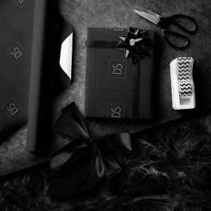 Klassiek monogram   Eenvoudig zwart-wit modern Cadeaupapier