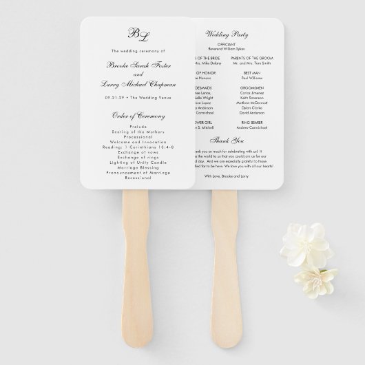 Klassiek Monogram Elegant Huwelijksprogramma Handwaaier (Voorkant en achterkant)