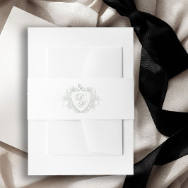 Klassiek monogram embleem saliegroen bruiloft uitnodigingen wikkel