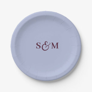 Klassiek Monogram Et-teken Bleekblauw Bruiloft Papieren Bordje