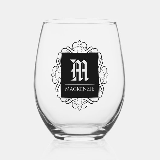 Klassiek Monogram Fancy Lijst Custom Wijnglas Zonder Voet (Voorkant)