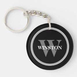 Klassiek Monogram: gepersonaliseerd zwart, wit en  Sleutelhanger