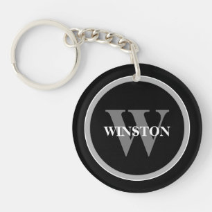 Klassiek Monogram: gepersonaliseerd zwart, wit en  Sleutelhanger