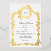 Klassiek Monogram Gold Crest repetitie diner Folie Uitnodiging (Voorkant)