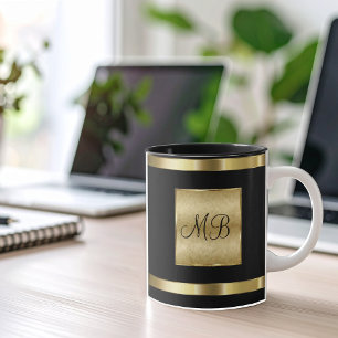 Klassiek Monogram Goud En Zwarte Kleur Mok