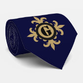 Klassiek Monogram goud Fleur De Lis blauw Stropdas (Opgerold)