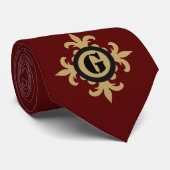 Klassiek Monogram goud Fleur De Lis donkerrood Stropdas (Opgerold)