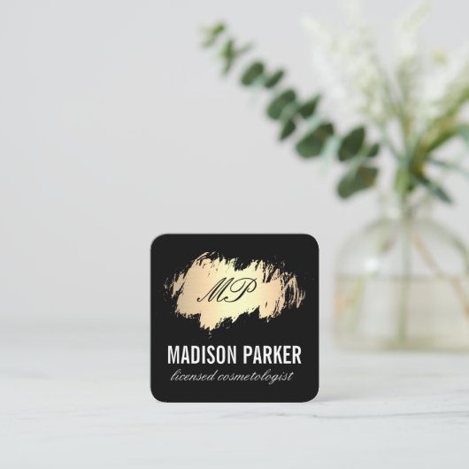 Klassiek monogram goud geborsteld met zwart vierkante visitekaartje (Staand voorkant)