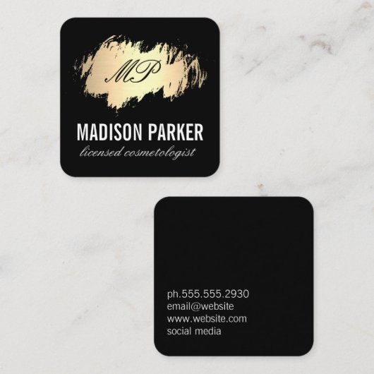 Klassiek monogram goud geborsteld met zwart vierkante visitekaartje (Voorkant / Achterkant)