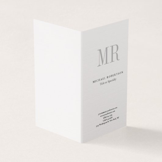 Klassiek Monogram Grijs Wit Minimalistisch Linnen Visitekaartje (Buitenkant)