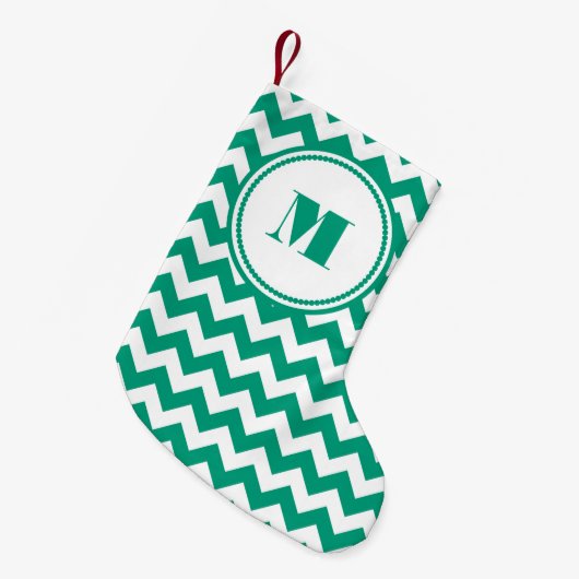 Klassiek monogram groen Chevron patroon Kleine Kerstsok (Voorkant (Hangend))