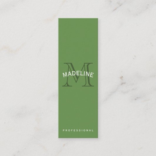 Klassiek monogram groen met boogtekst mini visitekaartje (Voorkant)