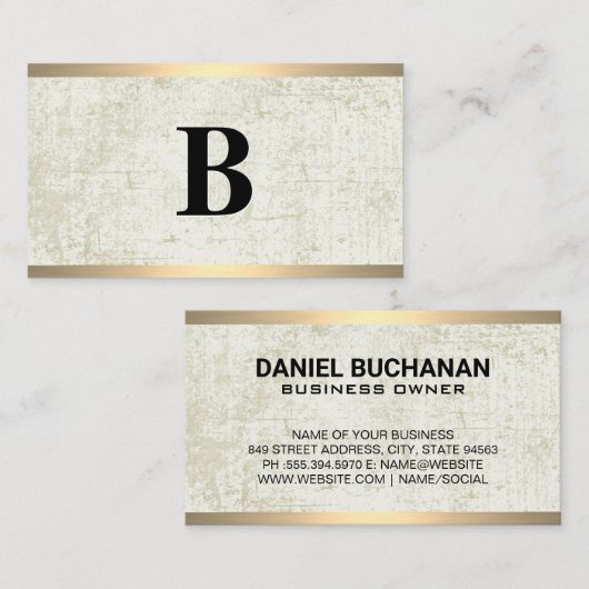 Klassiek monogram | Grunge Gold Metal Trim Visitekaartje (Voorkant / Achterkant)