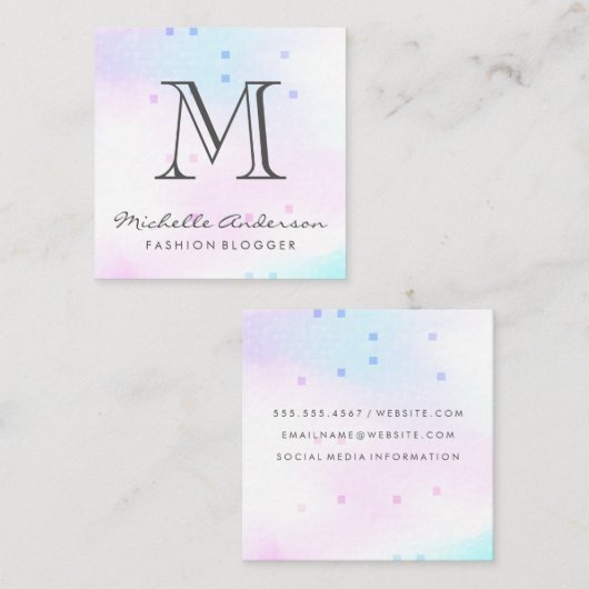 Klassiek Monogram | Holografisch Mozaïek Geometris Vierkante Visitekaartje (Voorkant / Achterkant)