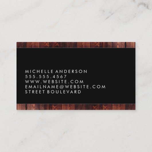 Klassiek monogram hout visitekaartje (Achterkant)