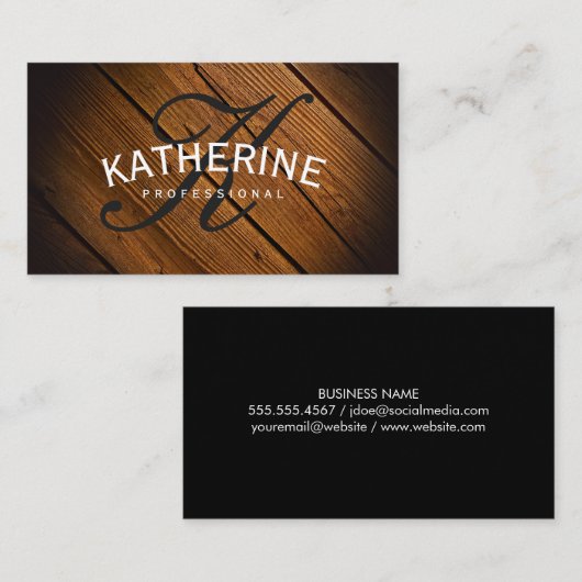 Klassiek Monogram houten paneel met boogtekst Visitekaartje (Voorkant / Achterkant)