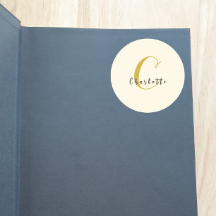 KLASSIEK MONOGRAM INITIAAL NAAM GOUDEN CRÈME BOEKP RONDE STICKER