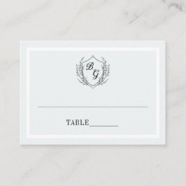 Klassiek monogram  kam licht koel grijs plaatskaartje