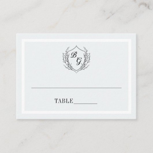 Klassiek monogram kam licht koel grijs plaatskaartje (Voorkant)