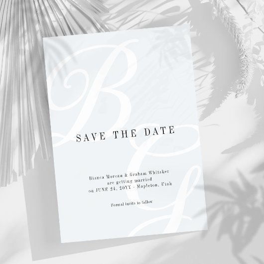 Klassiek monogram kam zwart-wit save the date