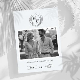 Klassiek monogram  kam zwart-wit save the date