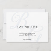 Klassiek monogram  kam zwart-wit save the date (Achterkant)