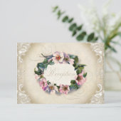 Klassiek Monogram Kanten Wilde Roze Roos Draai For Informatiekaartje (Staand voorkant)