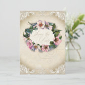 Klassiek Monogram Kanten Wilde Roze Roos Wervelend Save The Date (Staand voorkant)