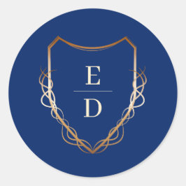 Klassiek Monogram Koningsblauw Goudkleurig Ronde Sticker
