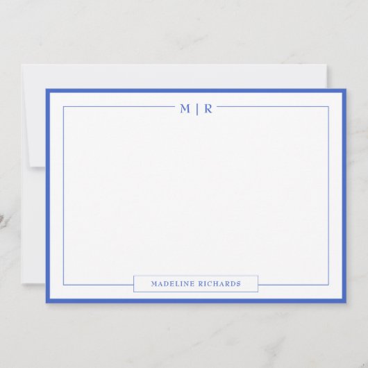 Klassiek Monogram Koninklijk Blauw Rand Stationery Notitiekaartje (Voorkant)