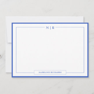 Klassiek Monogram Koninklijk Blauw Rand Stationery Notitiekaartje