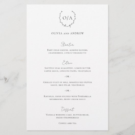 Klassiek Monogram Krans Wapen Elegant Trouwmenu (Voorkant)