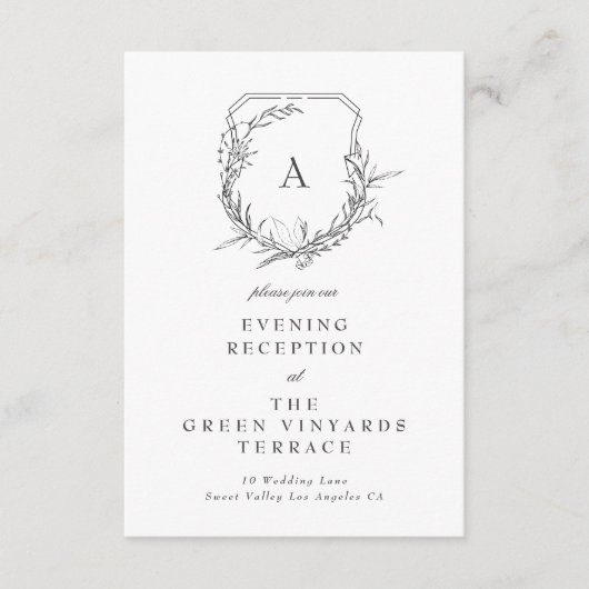 klassiek monogram kuif bruiloft receptie informatiekaartje (Voorkant)