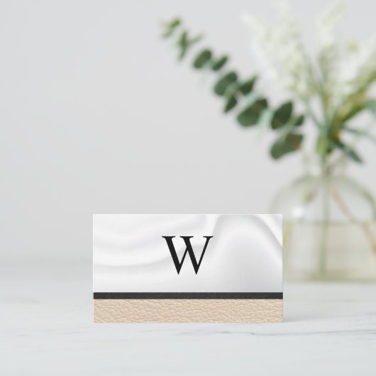 Klassiek Monogram | Leren Zijde Draperie Visitekaartje (Staand voorkant)