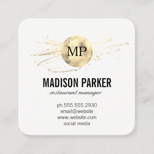 Klassiek Monogram Luxe Goud Geborsteld Vierkante Visitekaartje (Voorkant)