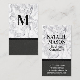 Klassiek monogram   Modern marmer   Zwarte textuur Visitekaartje