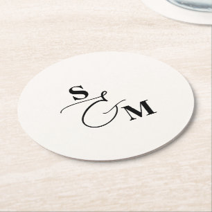Klassiek Monogram Modern Schrift Huwelijk Ronde Kartonnen Onderzetter