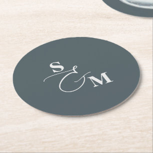 Klassiek Monogram Moderne Script Bruiloft Ronde Kartonnen Onderzetter