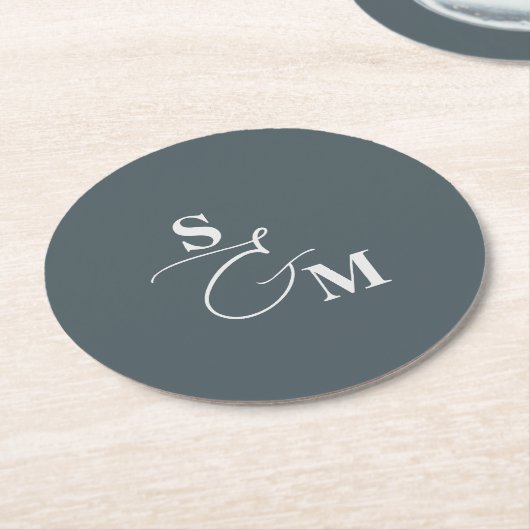 Klassiek Monogram Moderne Script Bruiloft Ronde Kartonnen Onderzetter (Gebogen)