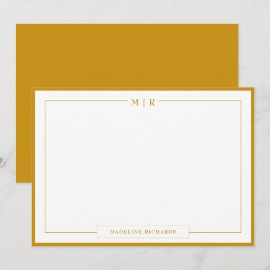 Klassiek Monogram Mosterd Gele Rand Stationery Notitiekaartje (Voorkant / Achterkant)